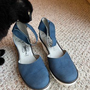 Fly London Blue Wedge Shoes Sz 9 (EU 40)